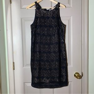 Ann Taylor Loft little black dress crochet 8